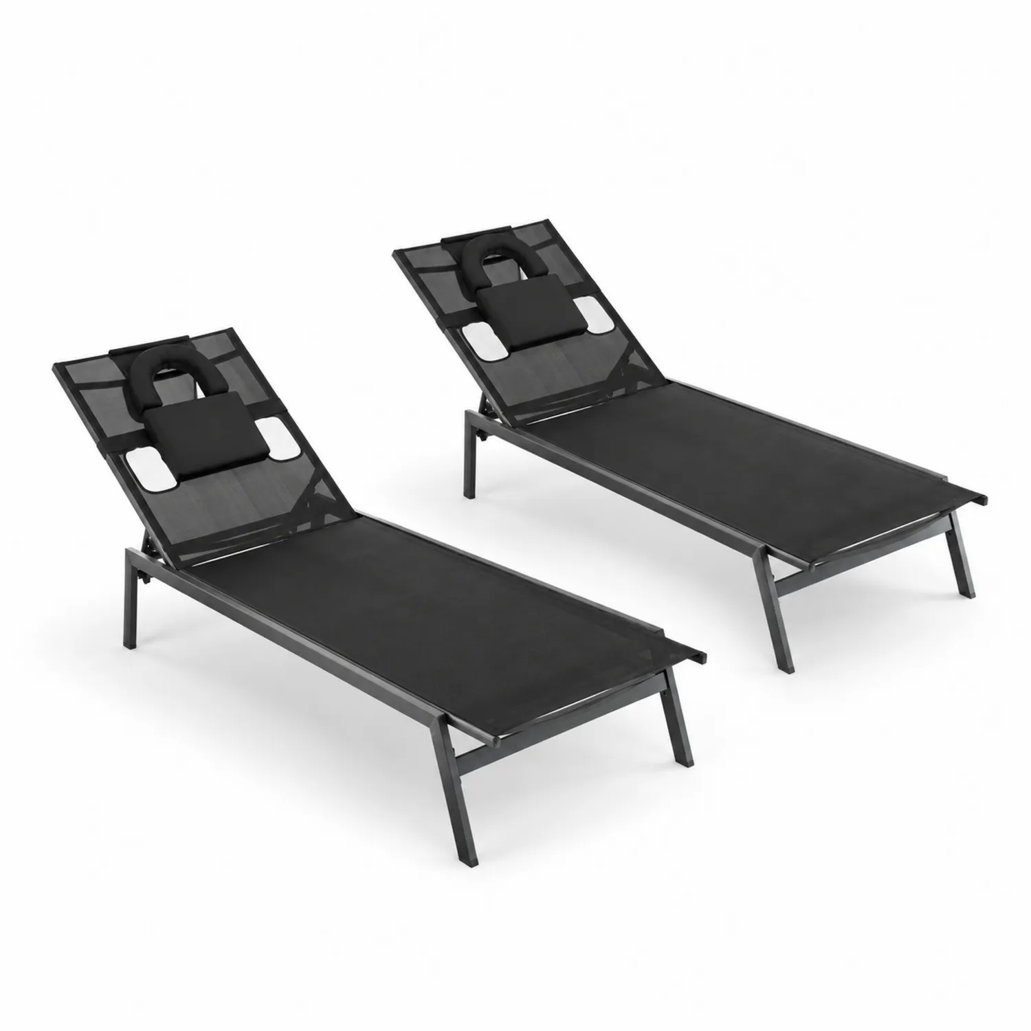 2er Set Outdoor-Liegestühle Aluminium Textilene Schwarz