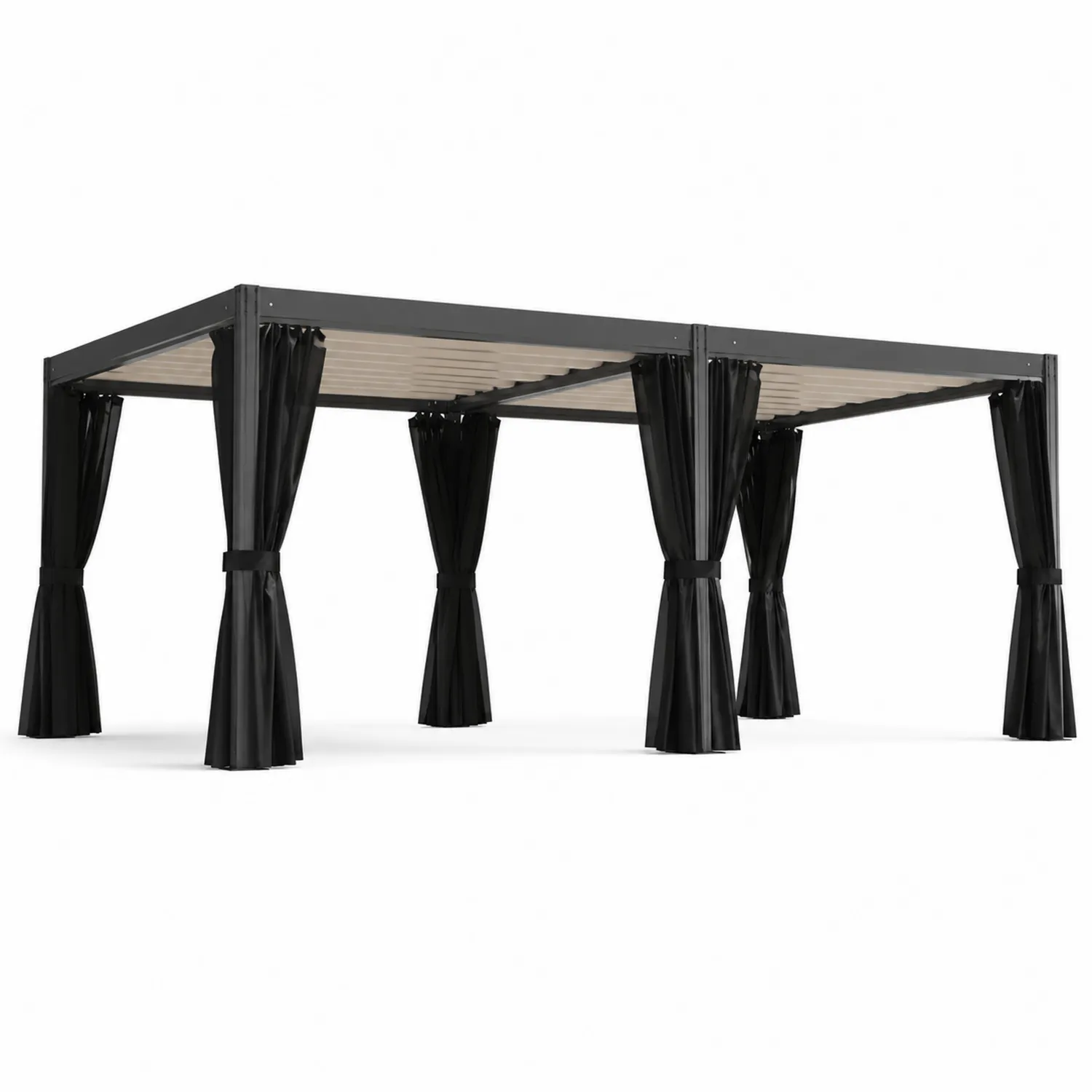 Metall Pergola mit Vorhängen Schwarz 600 x 400 x 250 cm