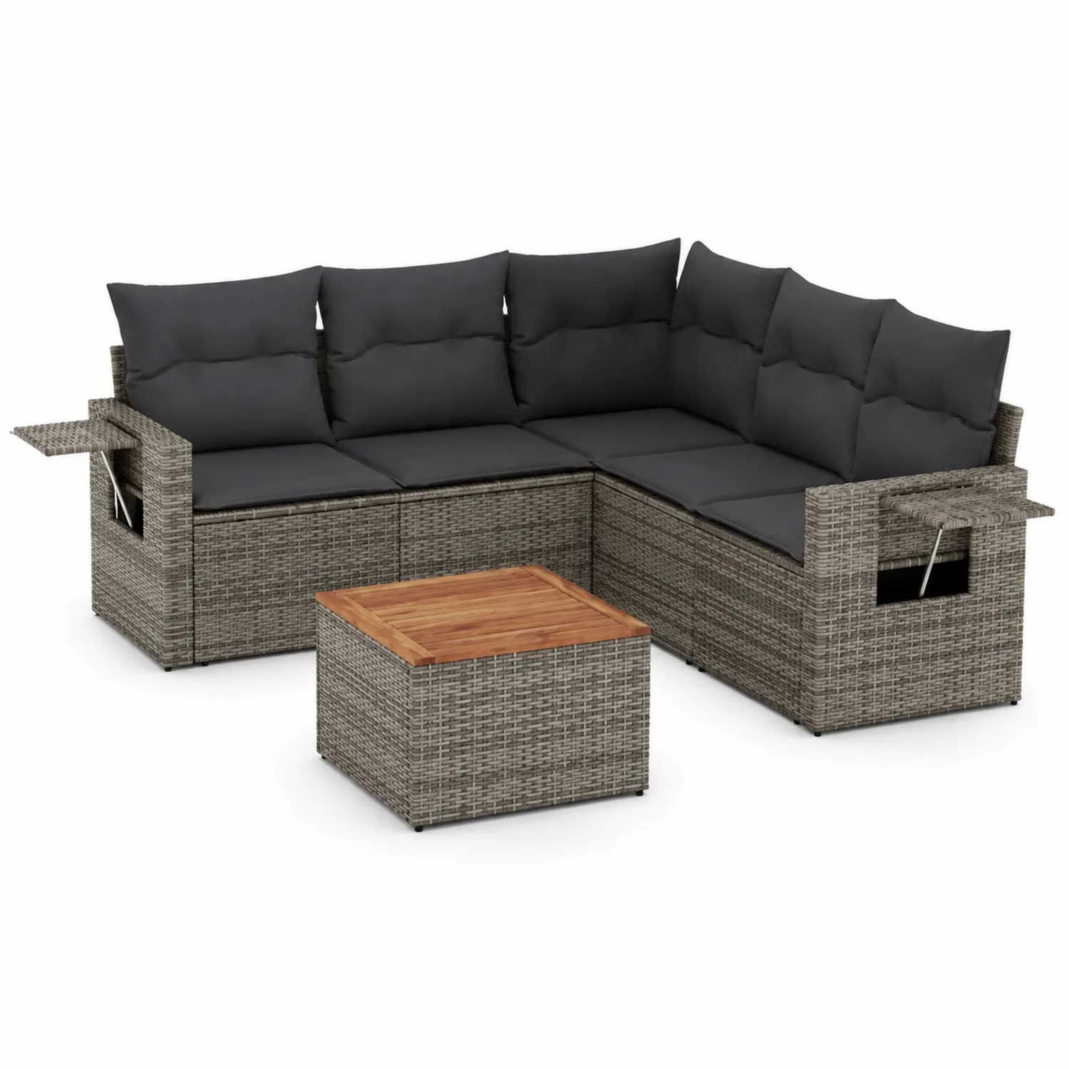 Outdoor Sofa Set L-Form PE-Rattan Grau mit Akazienholztisch