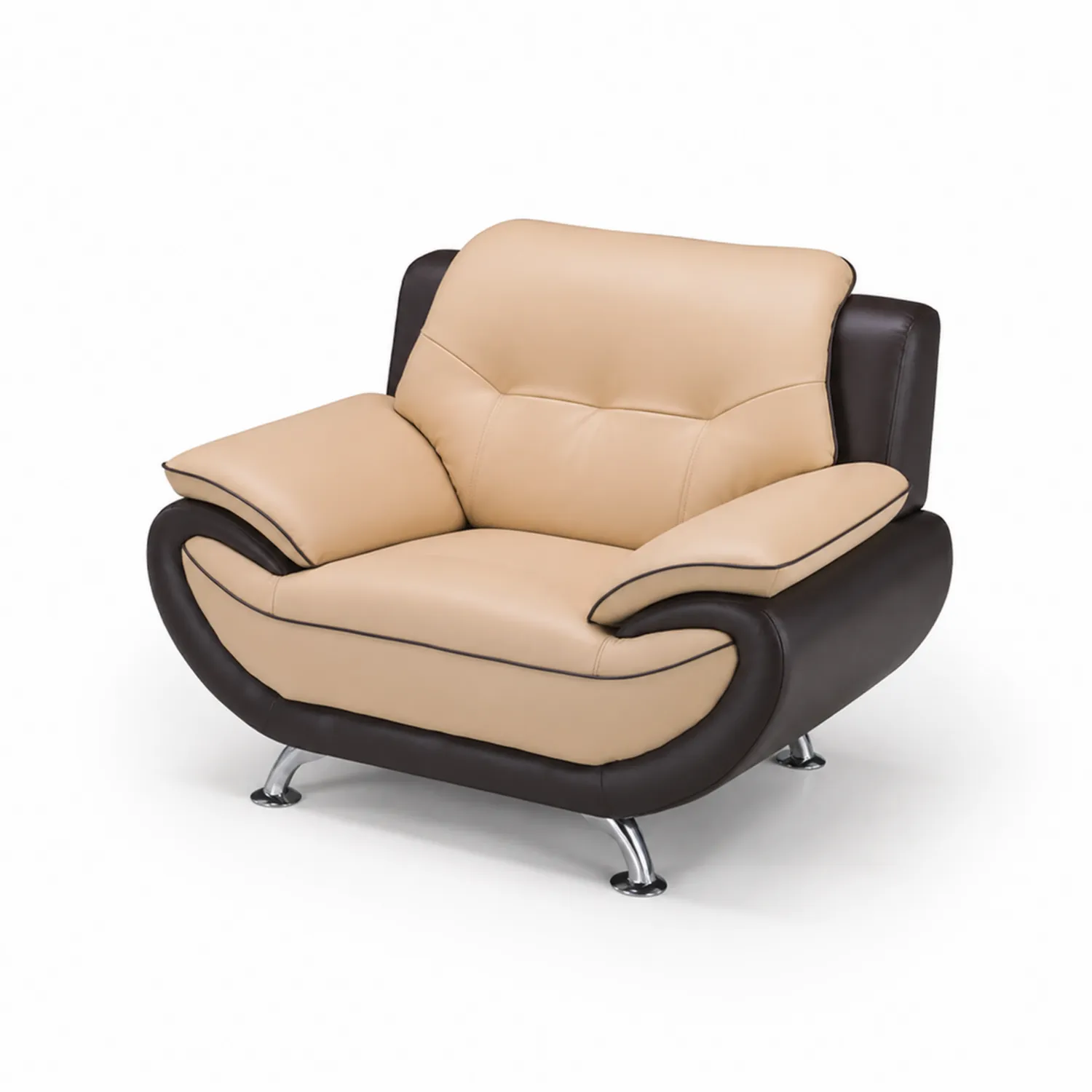 Sessel PU Leder Beige/Braun 100cm