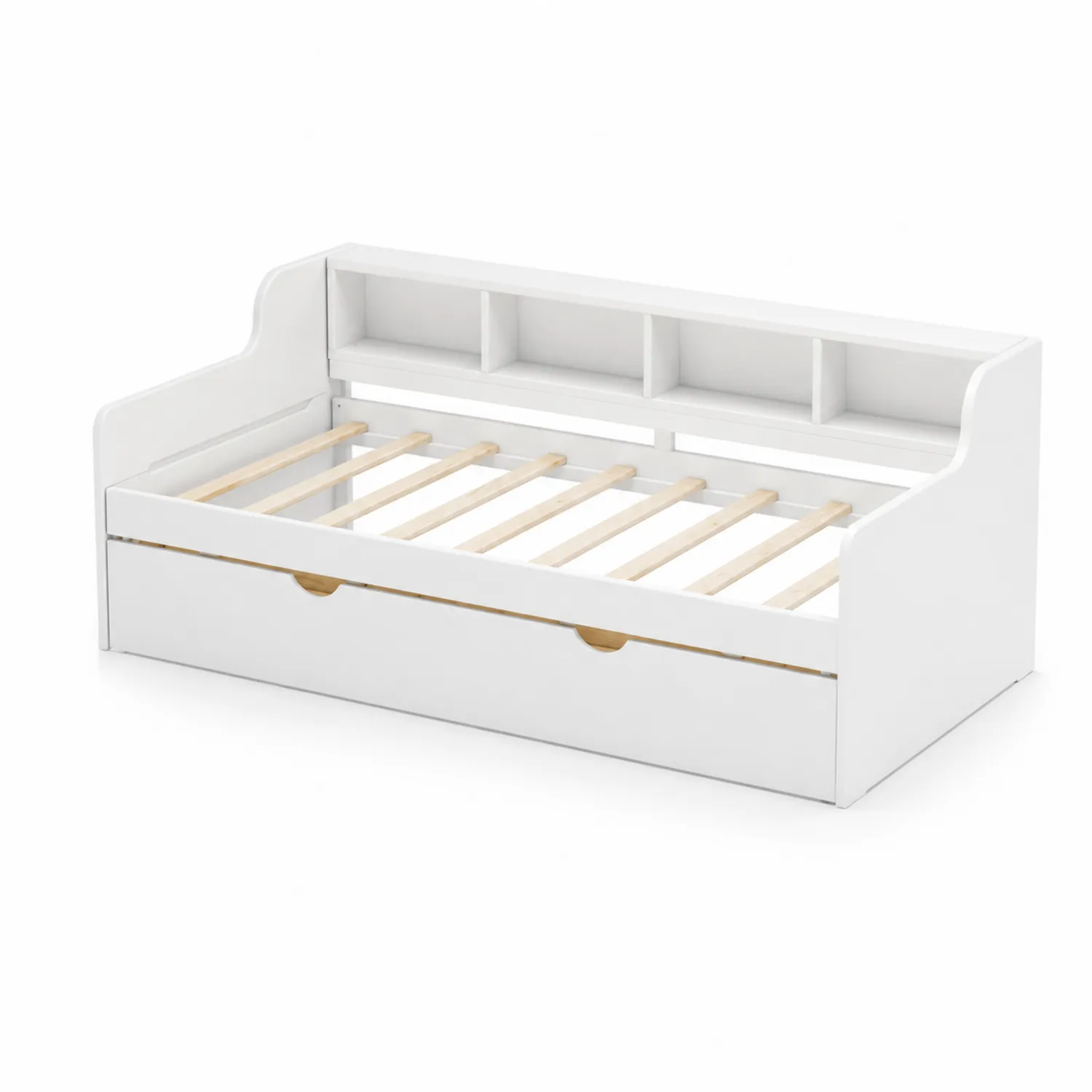 Tagesbett mit Schublade und Regal 200x90 cm Massivholz Weiß