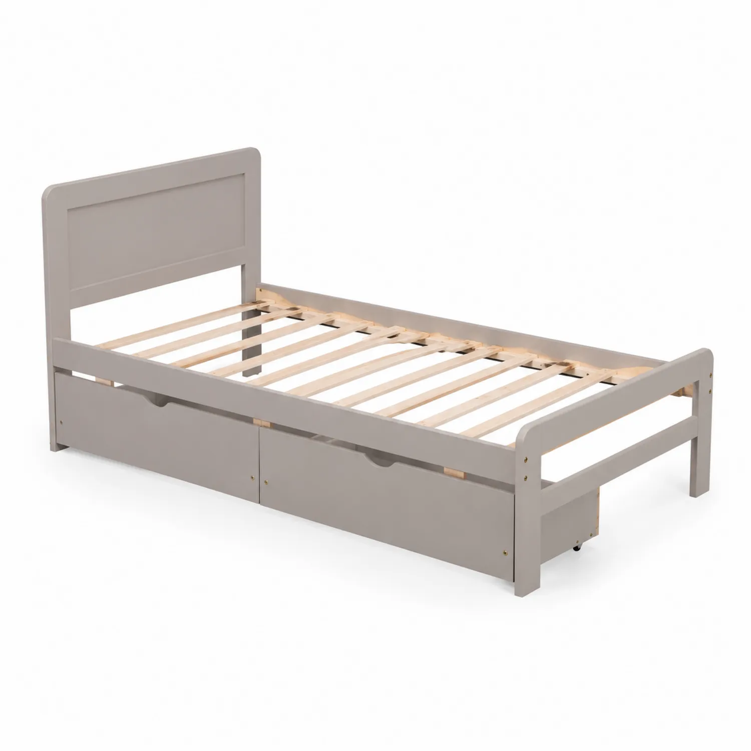 Einzelbett mit Schubladen Kiefernholz Grau