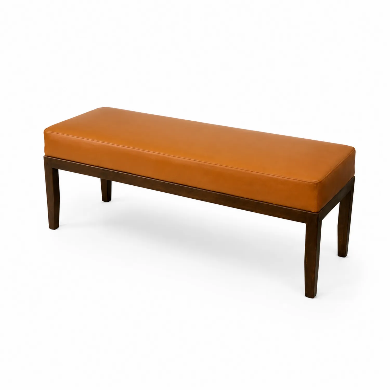 Sitzbank rechteckig 150cm Leder Braun Holzrahmen