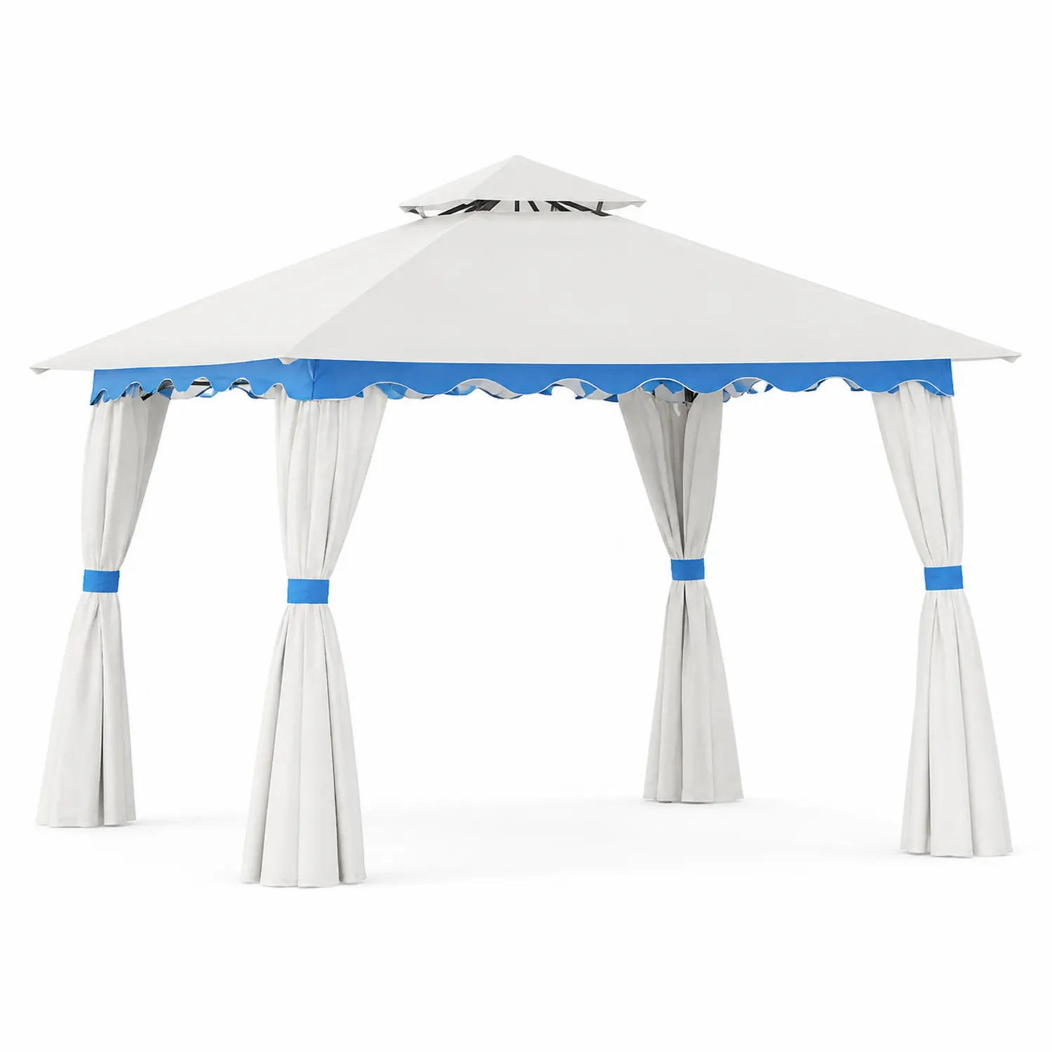 Pavillon 3x3m Polyester Stahl Weiß/Blau