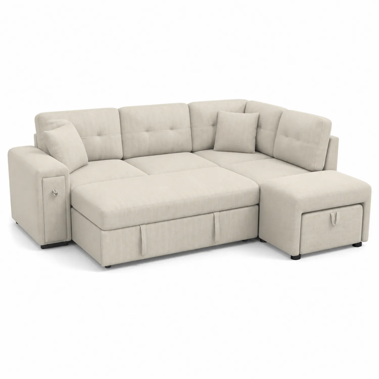Ecksofa mit Schlaffunktion Stoff Beige 250x150 cm