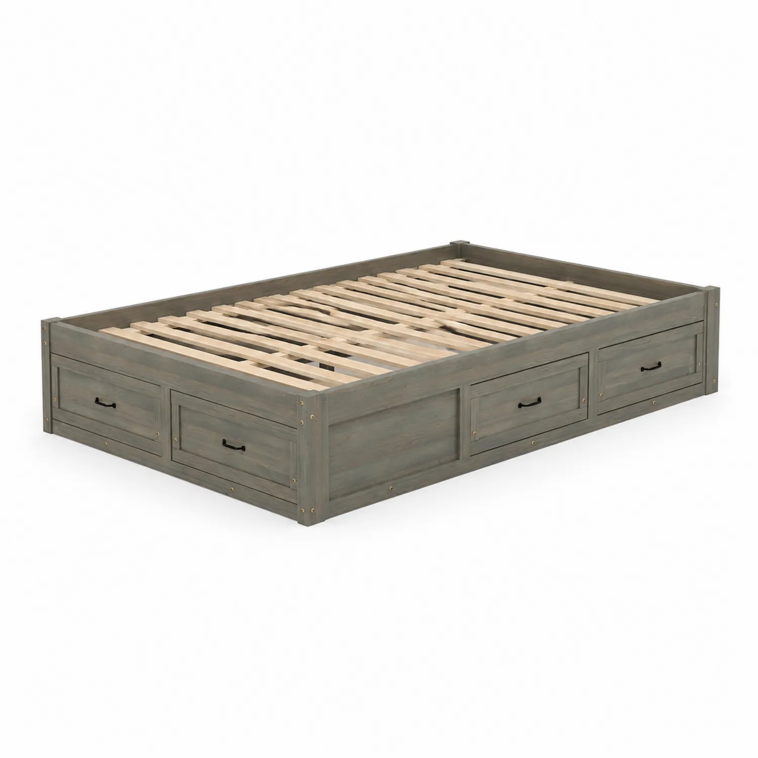 Doppelbett Massivholz mit Schubladen 200x140cm Grau