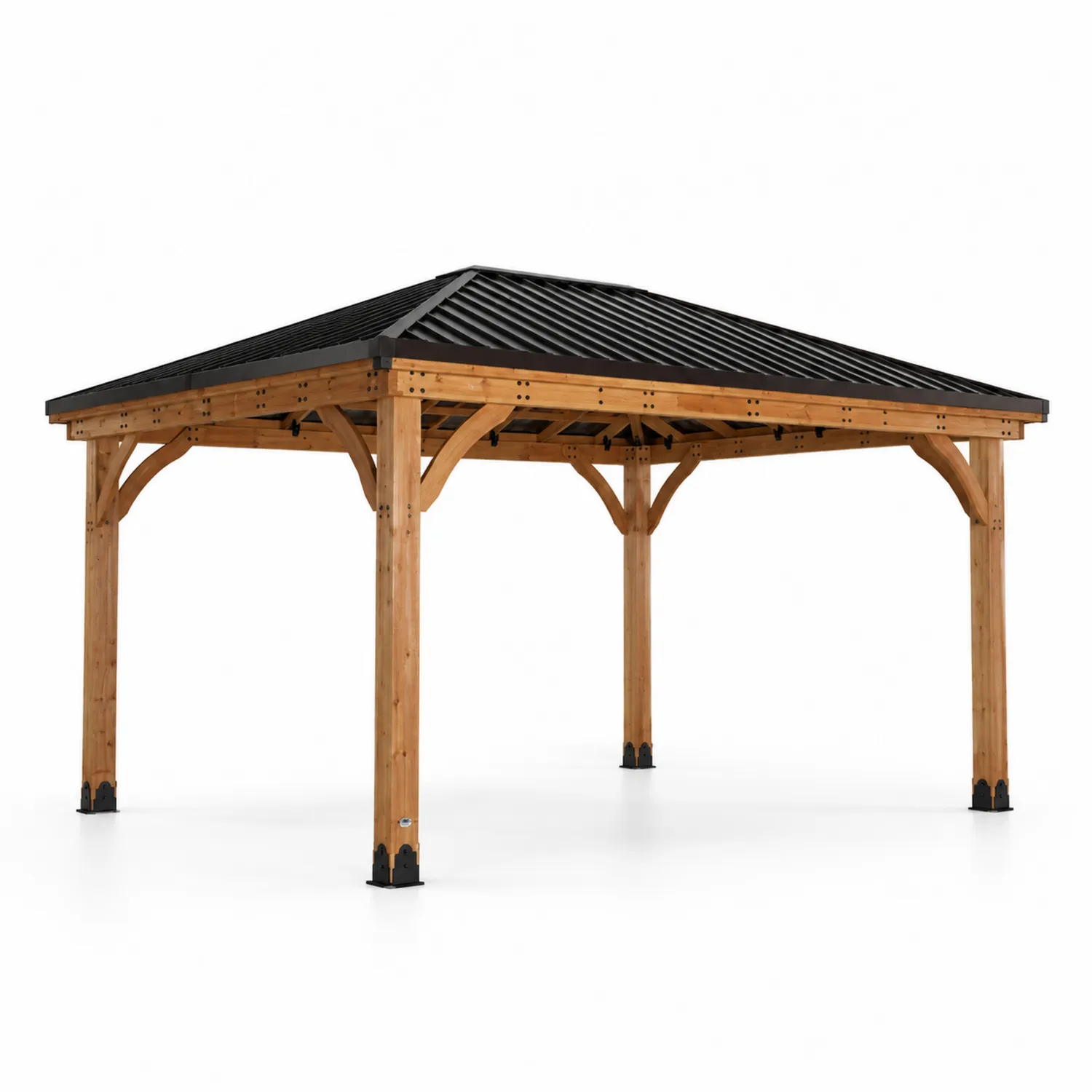 Holzpavillon 350x400 cm mit verzinktem Stahlblechdach Natur/Schwarz
