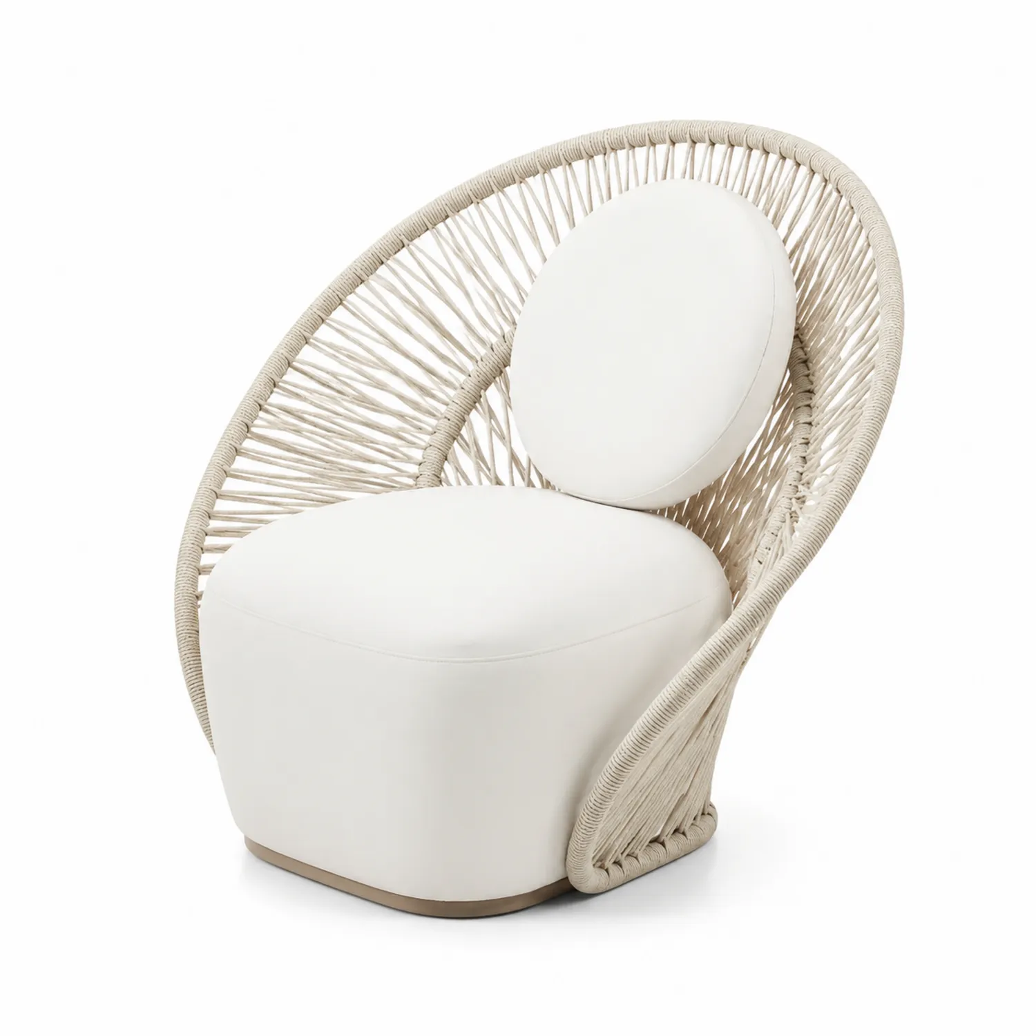 Outdoor Clubstuhl rund Rattan Seilgeflecht Polyester Creme