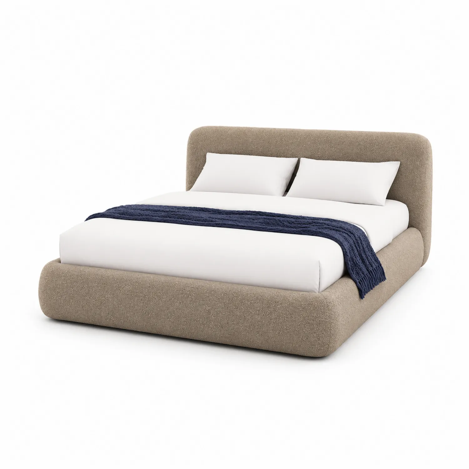 Bouclé-Stoff Polsterbett 200x180 cm Beige