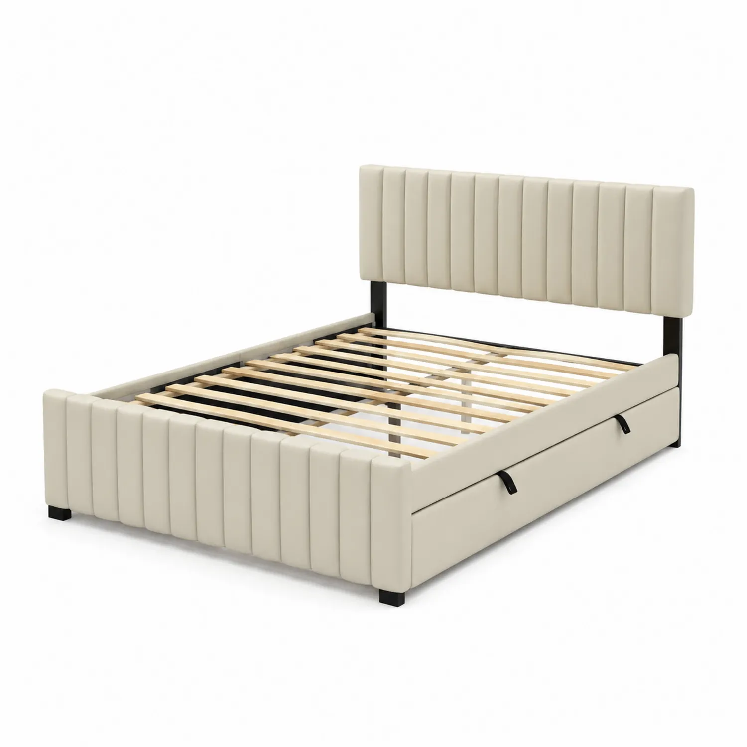 Polsterbett 160x200cm Kunstleder Beige mit Stauraum