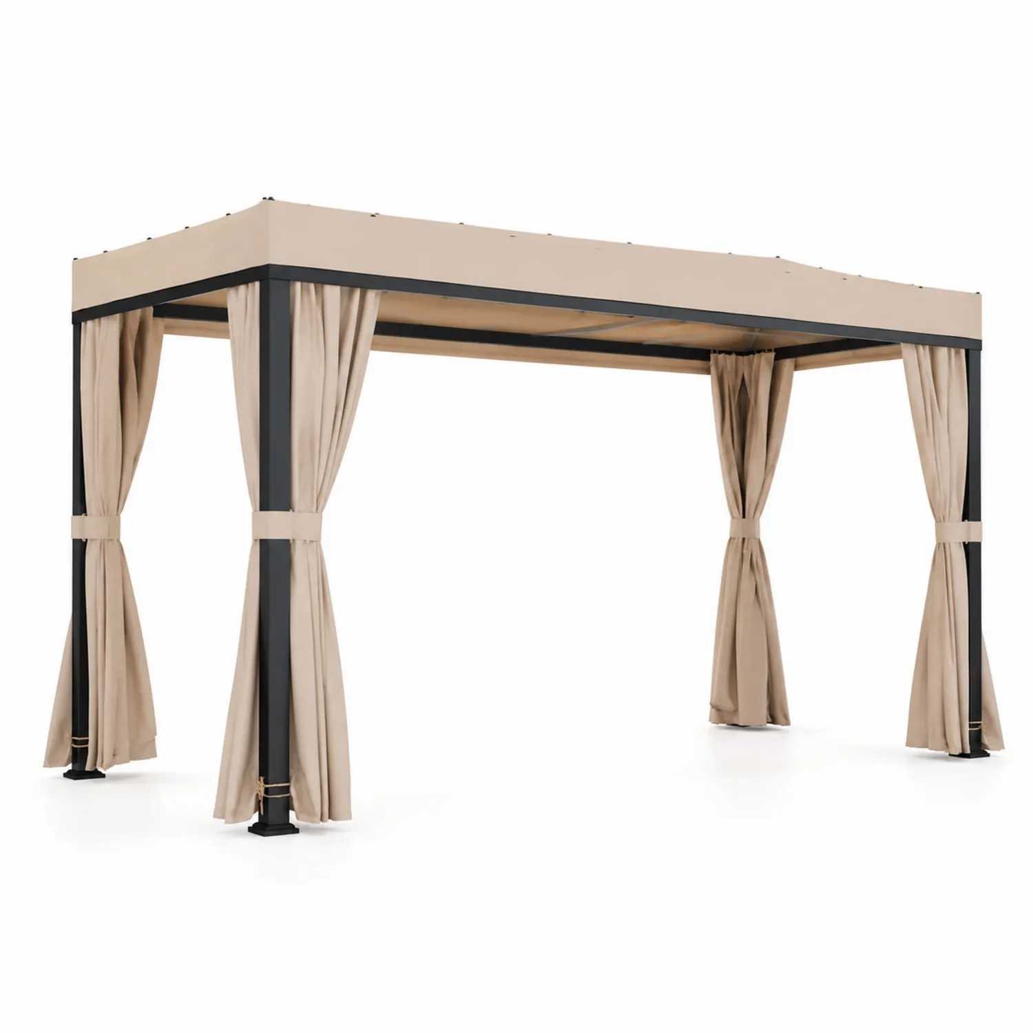 Pavillon 3x4m mit Stahlrahmen und Polyester-Vorhängen Beige