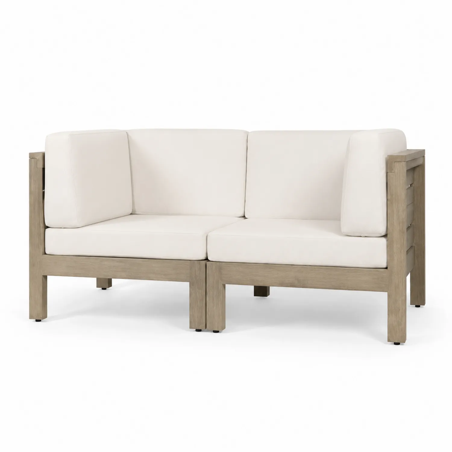 Sofá modular de dos plazas de madera de acacia con cojines de poliéster