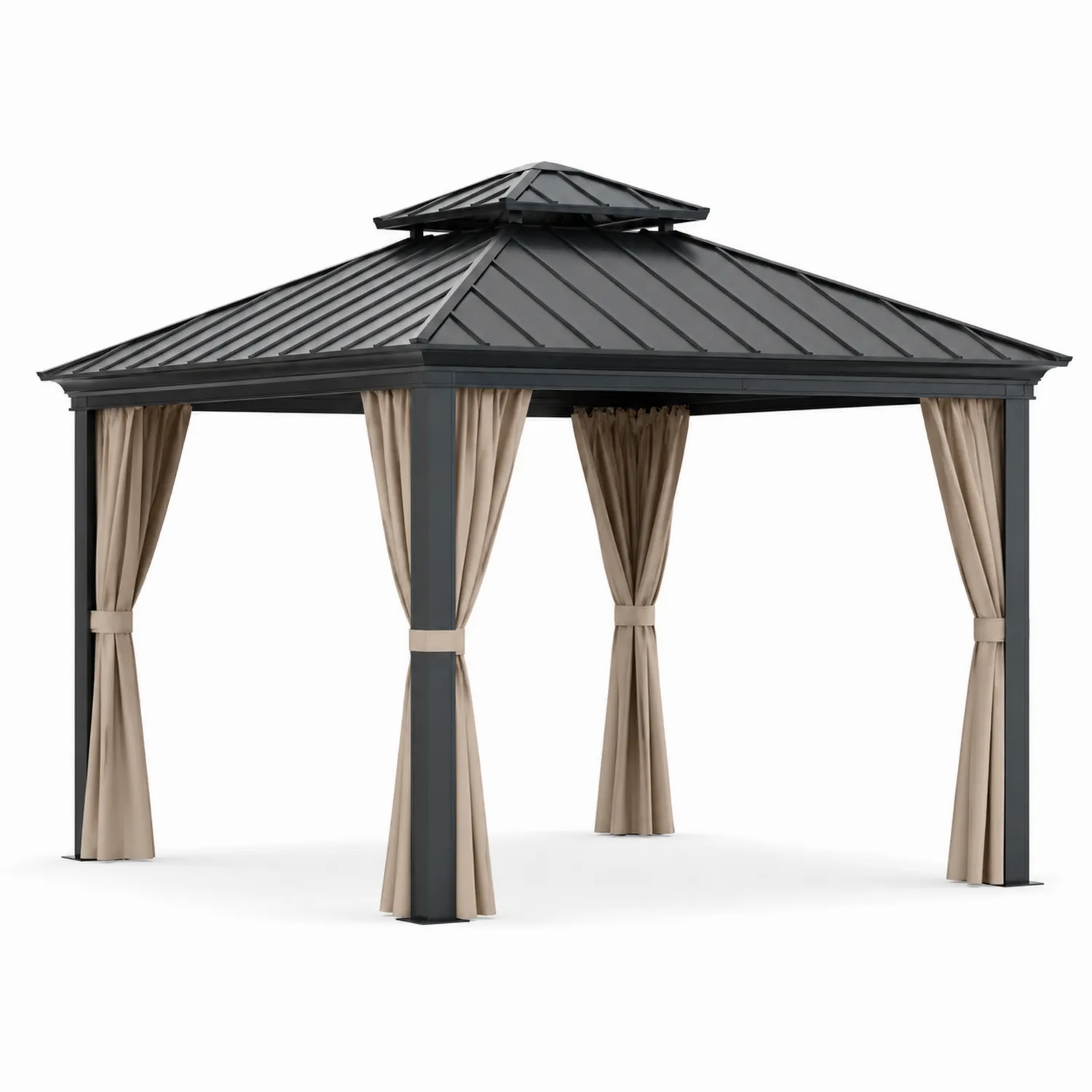 Gazebo cuadrado 3x3m aluminio con techo de acero y cortinas de poliéster