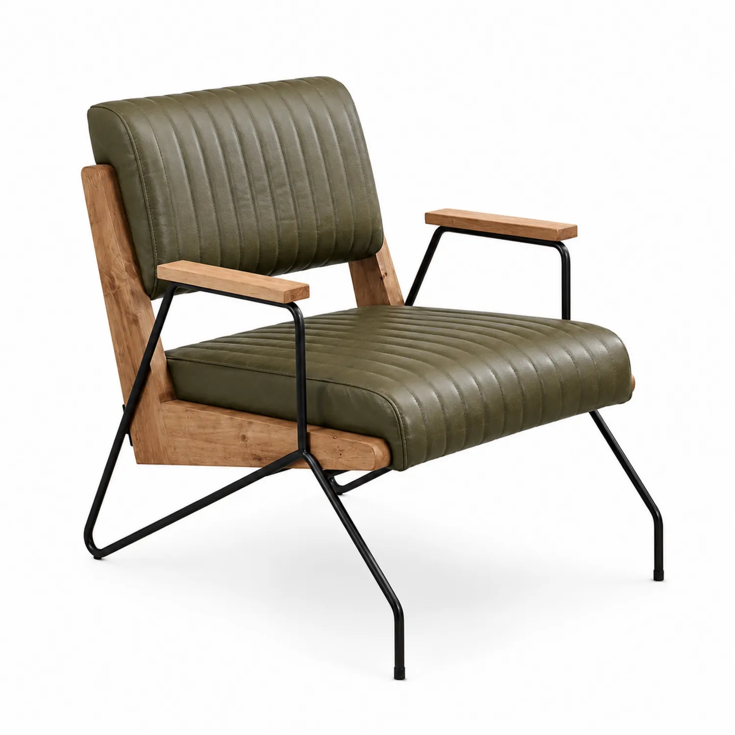 Silla de Cuero Sintético Verde con Madera y Metal