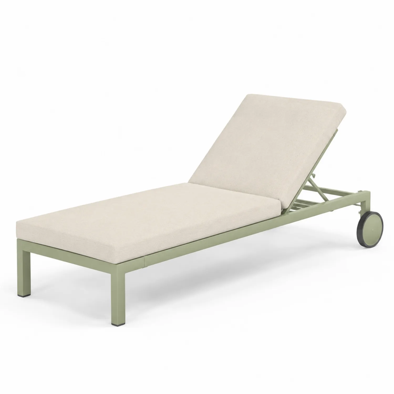 Tumbona de aluminio con cojín de espuma y poliéster, verde claro y beige