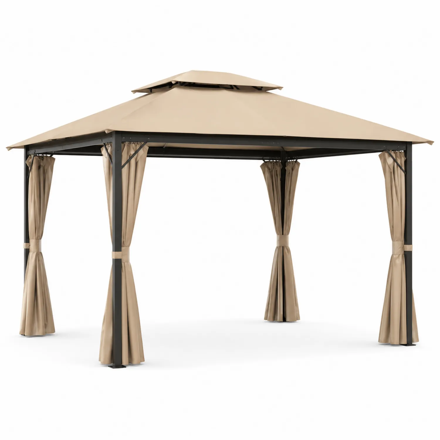 Pérgola de Jardín 3x3x2.6m con Estructura de Acero y Techo de Poliéster