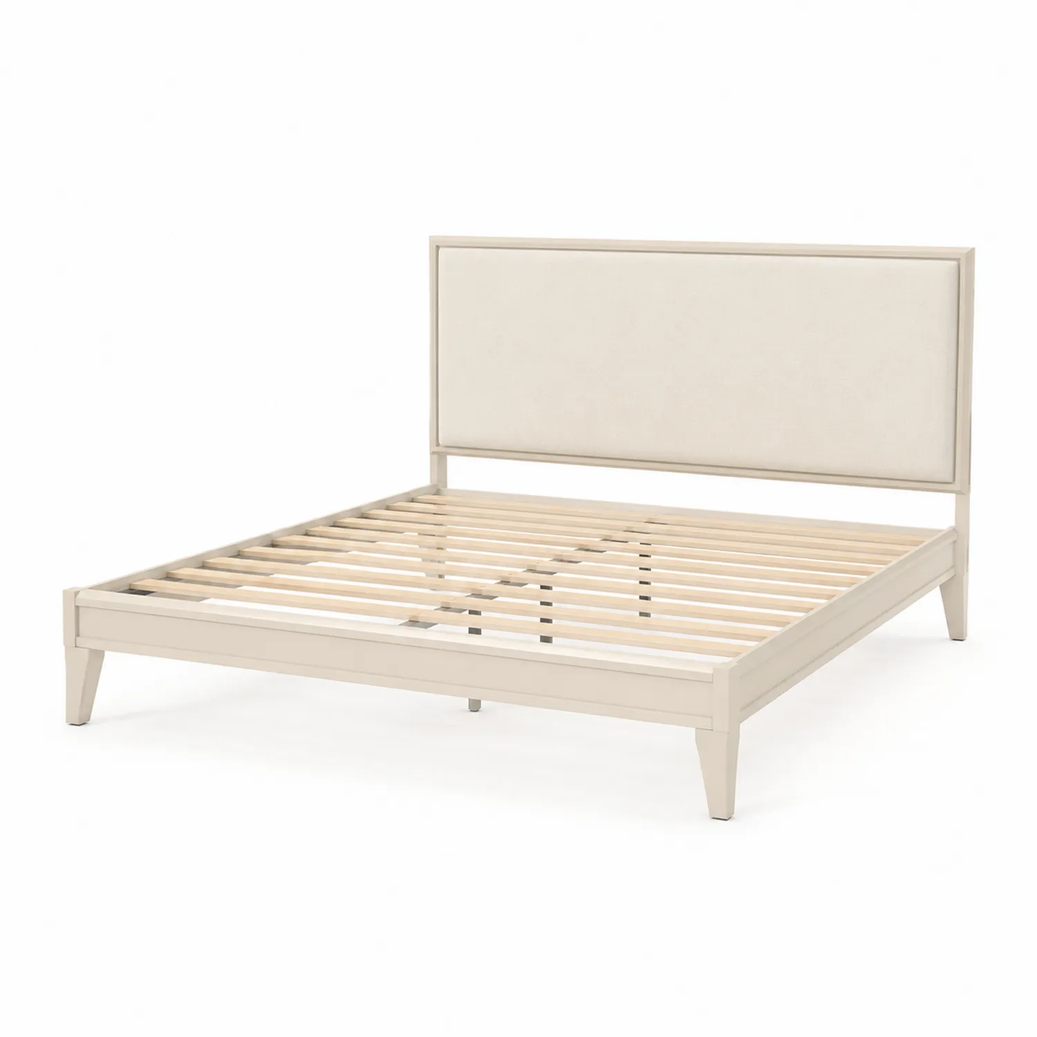 Cama de madera de pino con cabecero tapizado en poliéster Beige 200x150 cm