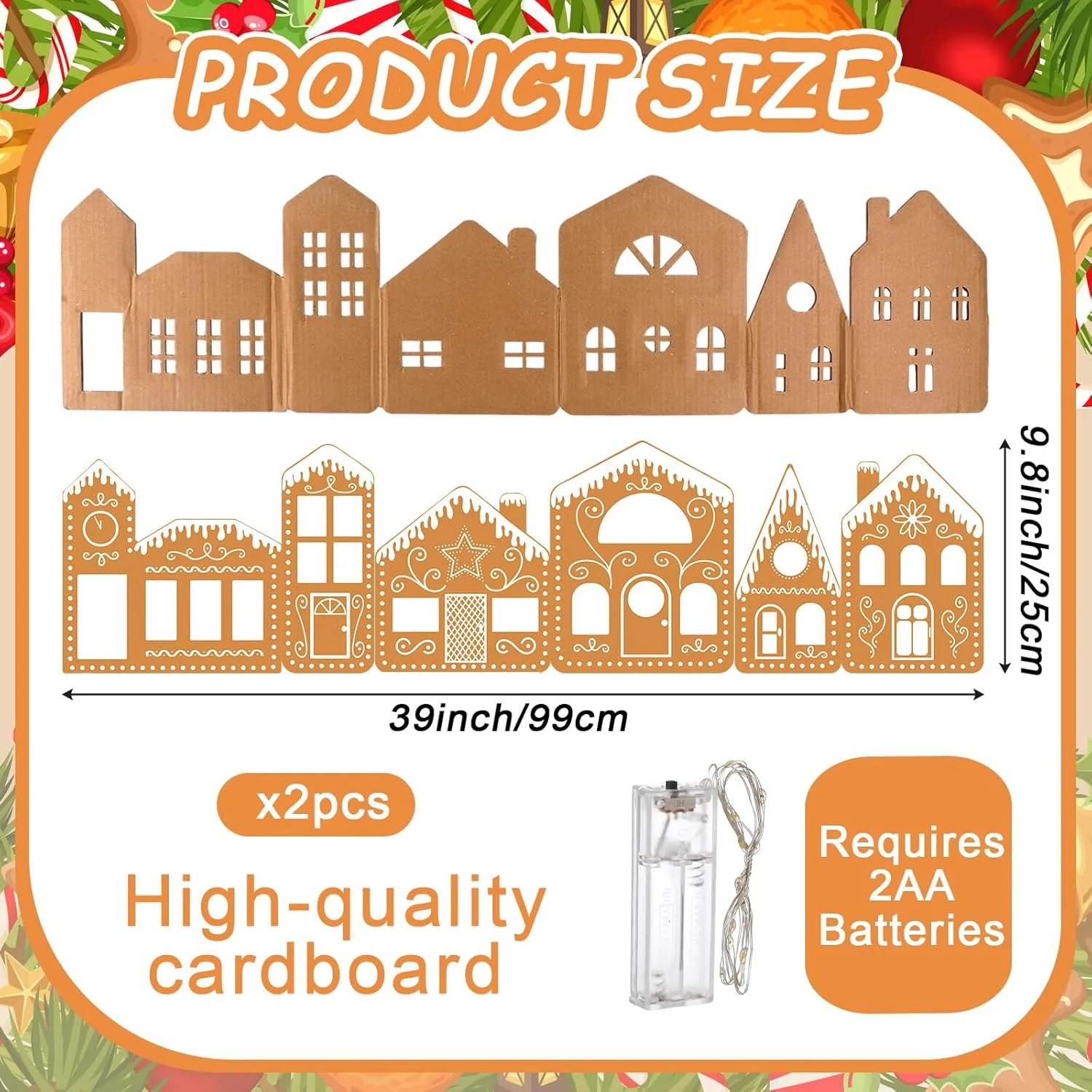 🎄TikTok Christmas Sale -70% OFF✨Gingerbread Village Magic(2 gingerbread house cardboards + 1 string light)