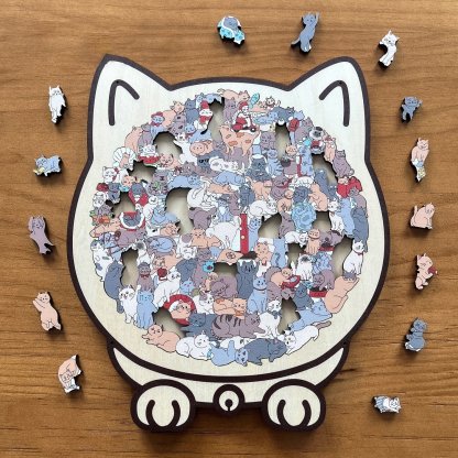 🎁TikTok Last Day Sale - 70% OFF🔥135-Piece Morandi-Colored Cat Shaped Wooden Jigsaw Puzzle