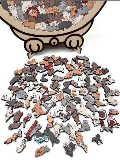 🎁TikTok Last Day Sale - 70% OFF🔥135-Piece Morandi-Colored Cat Shaped Wooden Jigsaw Puzzle
