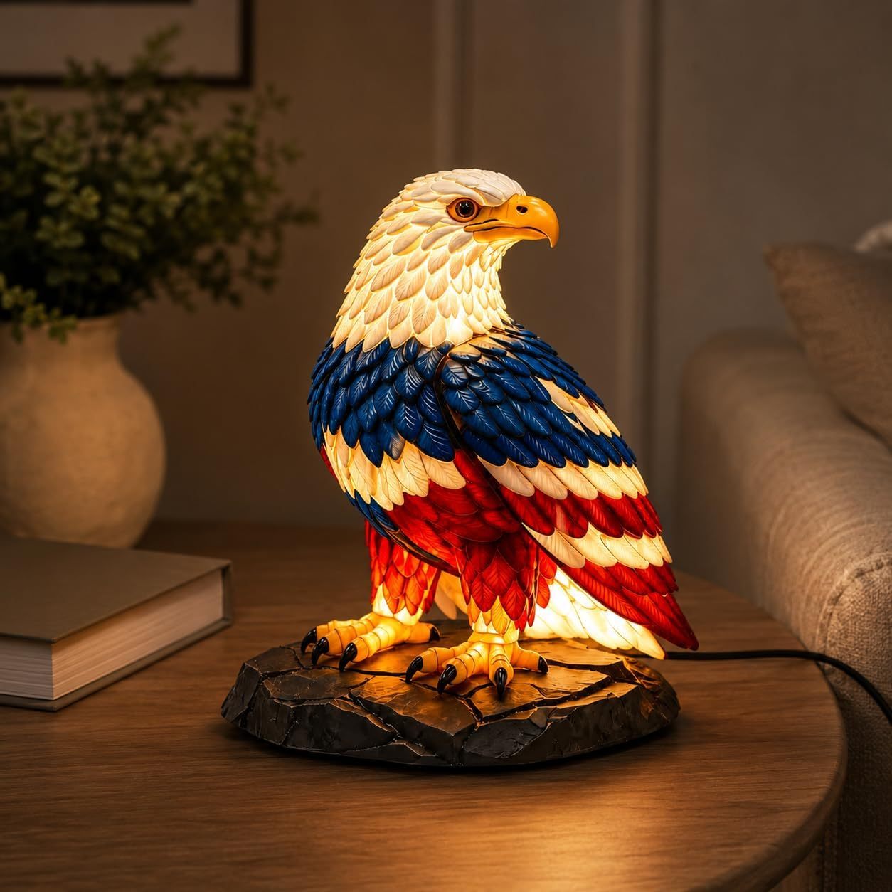 American Flag Color Eagle Table Lamp