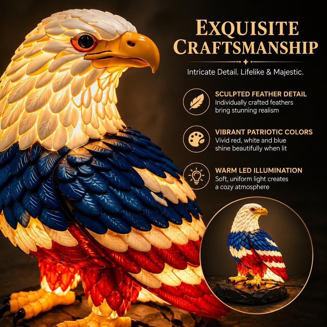 American Flag Color Eagle Table Lamp