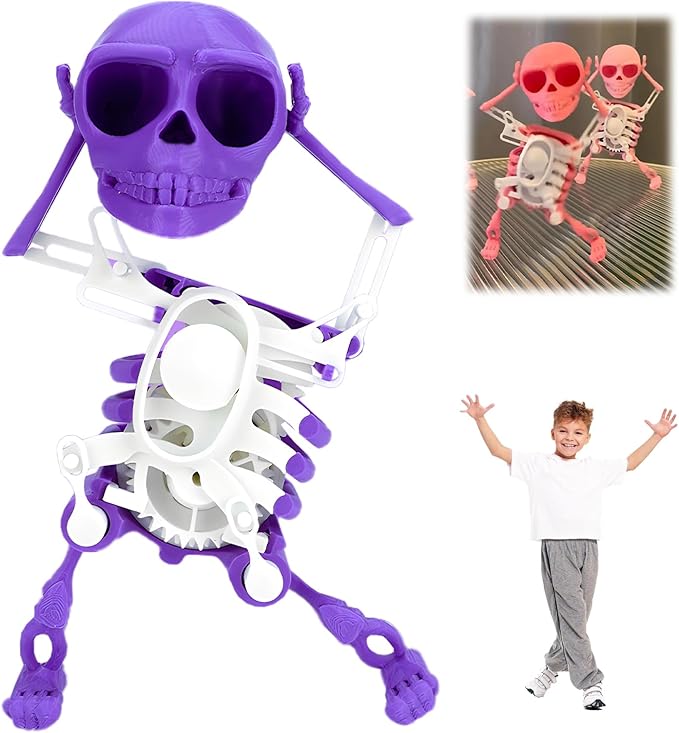🎁TikTok Last Day Sale - 70% OFF🔥Skeleton Dancing and Swinging Clockwork, 3D Printing Dancing Skull Toy Swing Skeleton Figurine Desktop Ornaments Halloween Decorations