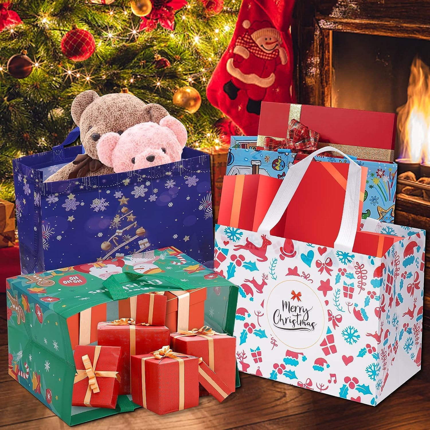 🎄Christmas Gift Bags Large Reusable Tote Bags