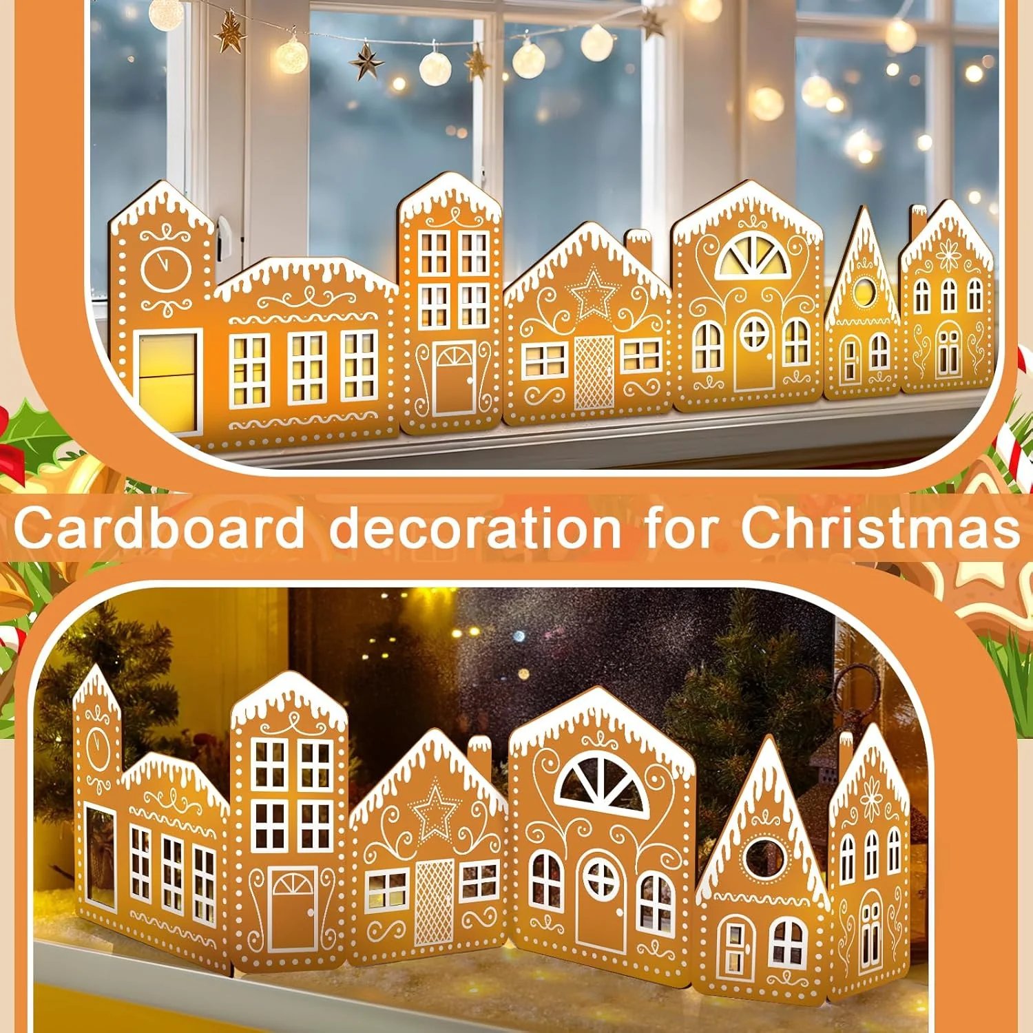 🎄TikTok Christmas Sale -70% OFF✨Gingerbread Village Magic(2 gingerbread house cardboards + 1 string light)
