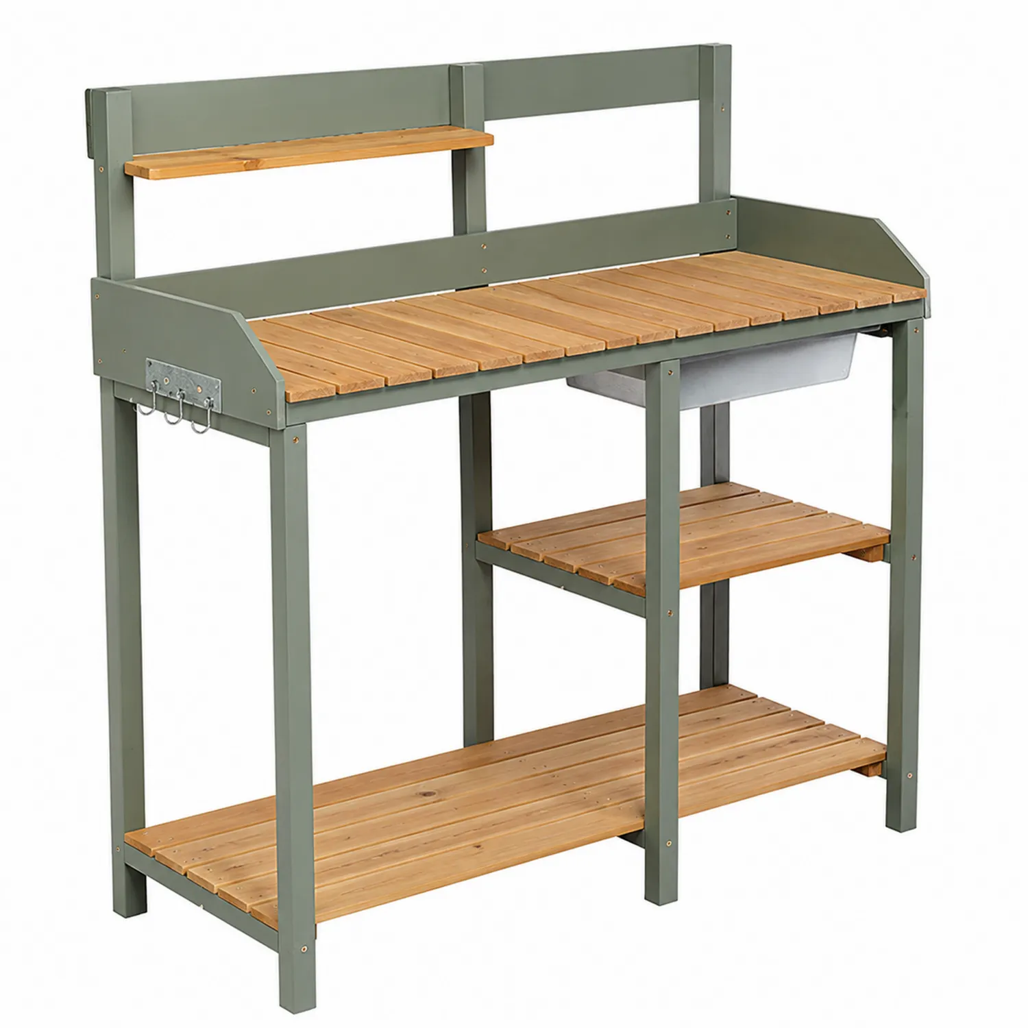 Mesa de cultivo de madera y metal con fregadero