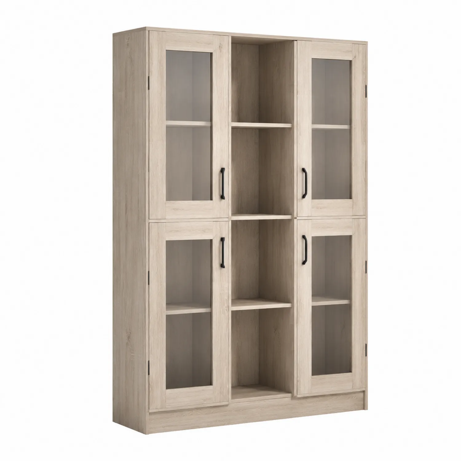 Estantería Librería de MDF Beige con Puertas de Vidrio Templado 200x120x35 cm