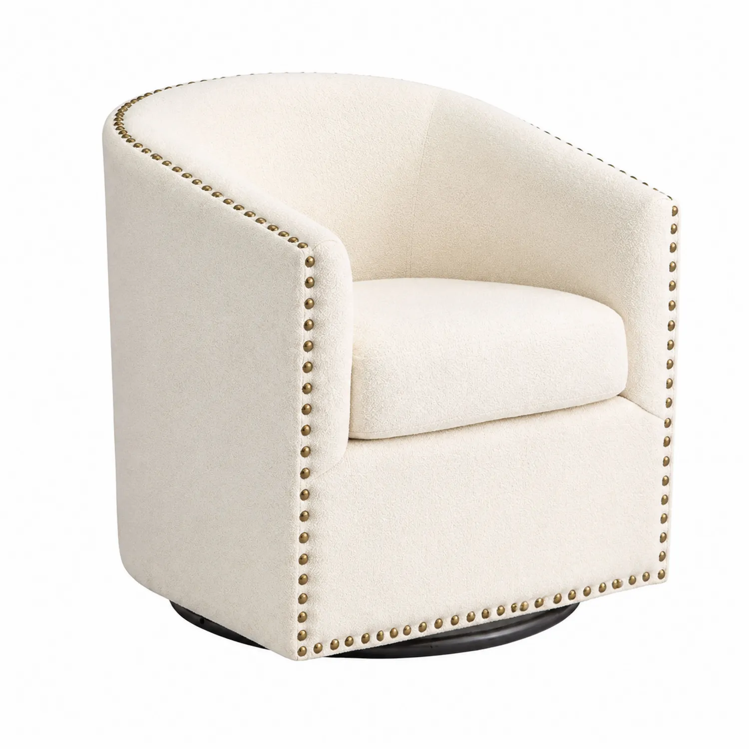 Silla giratoria con clavos tapizada en algodón Beige