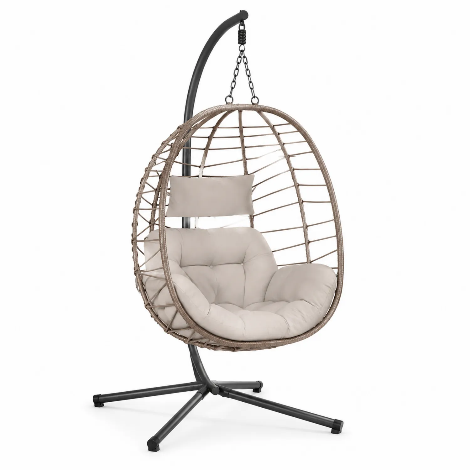 Silla colgante de ratán con estructura metálica, Beige
