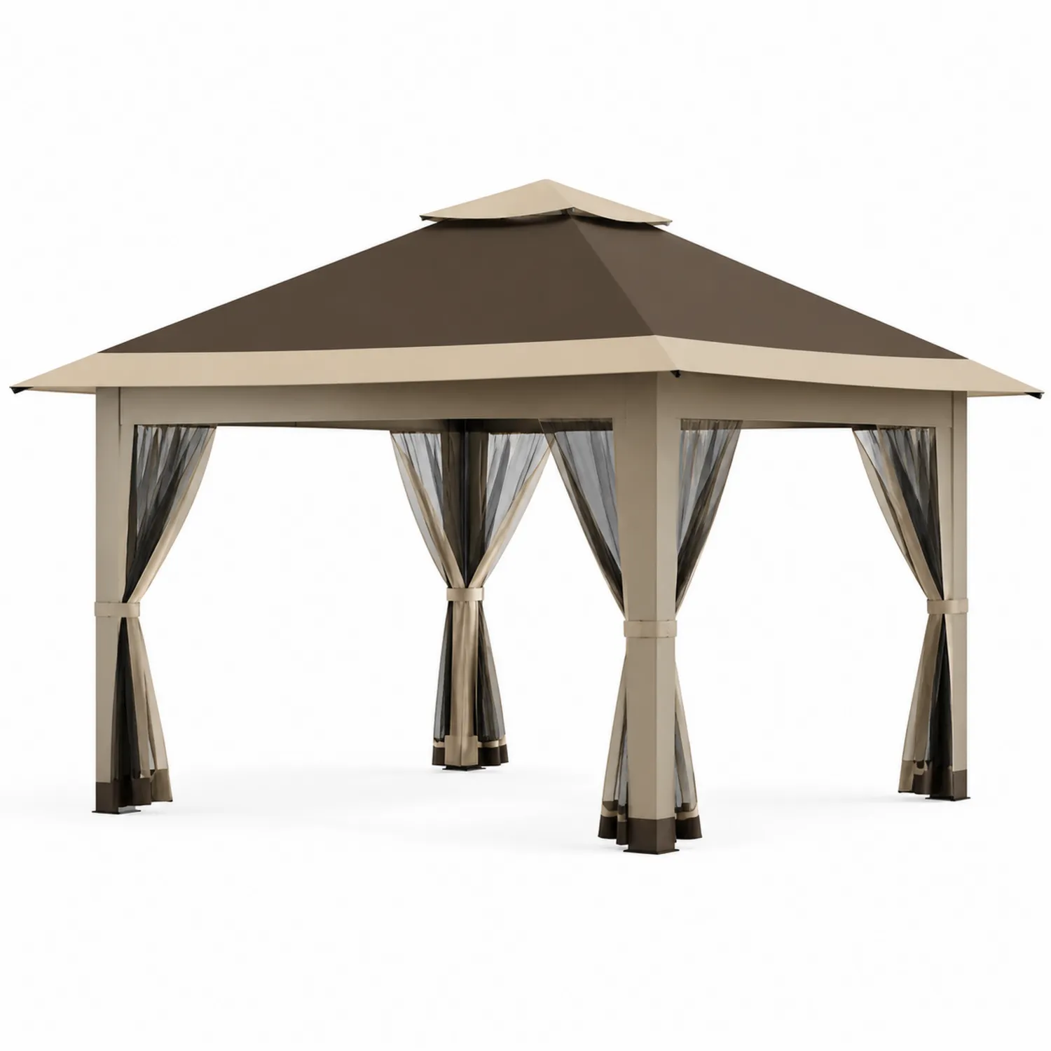 Pérgola cuadrada 300x300 cm aluminio y poliéster Beige/Marrón