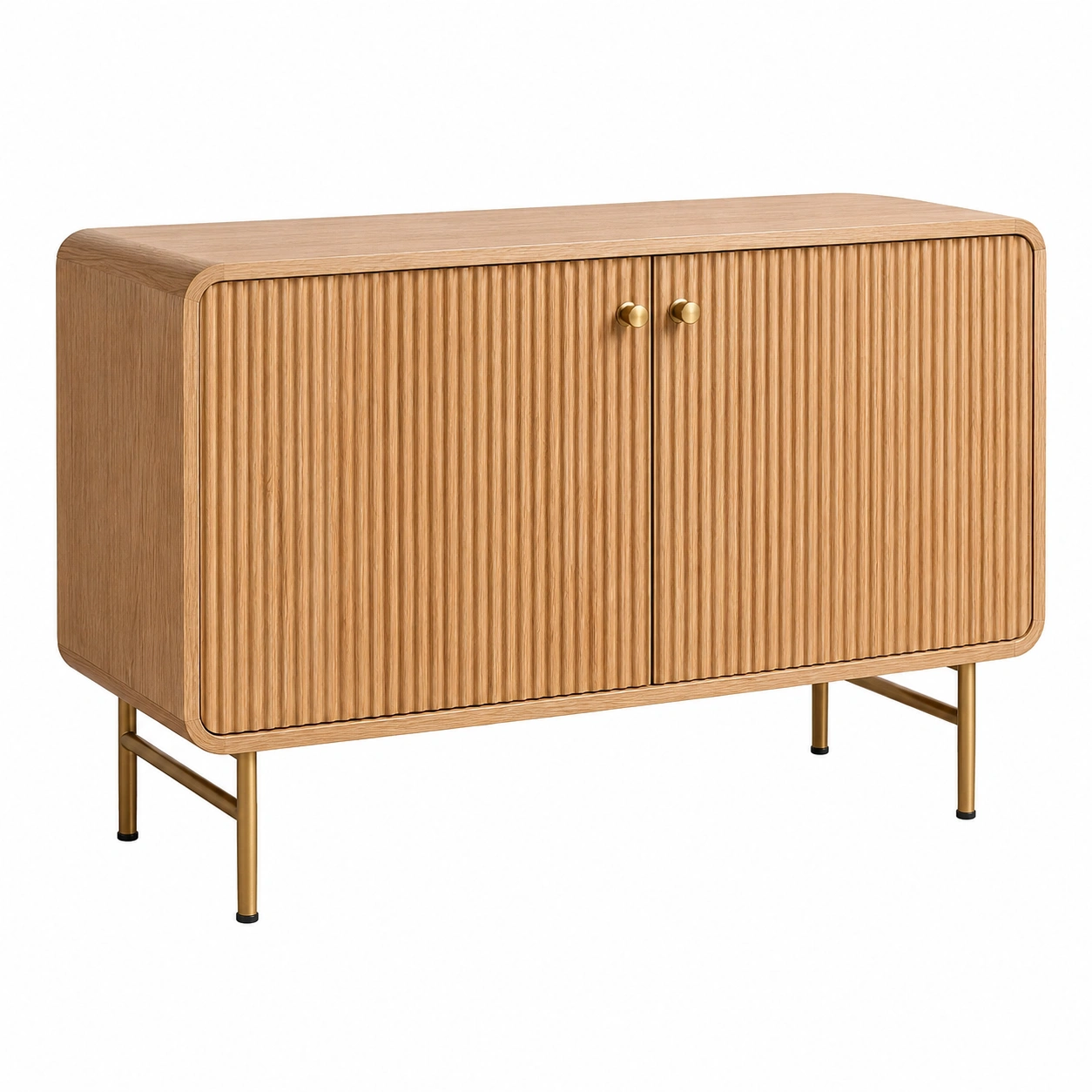 Aparador Moderno de Madera con Puertas Ranuradas y Patas Doradas-SelviaFurniture