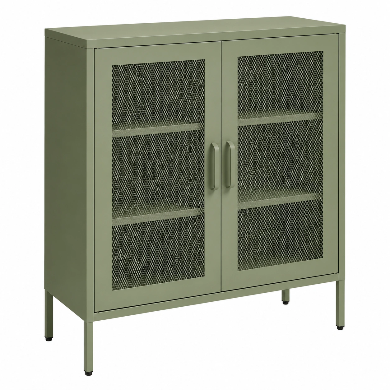Armario de Almacenamiento Metalico Verde Oliva con Puertas de Malla y Estantes Ajustables para Sala Oficina Cocina-SelviaFurniture