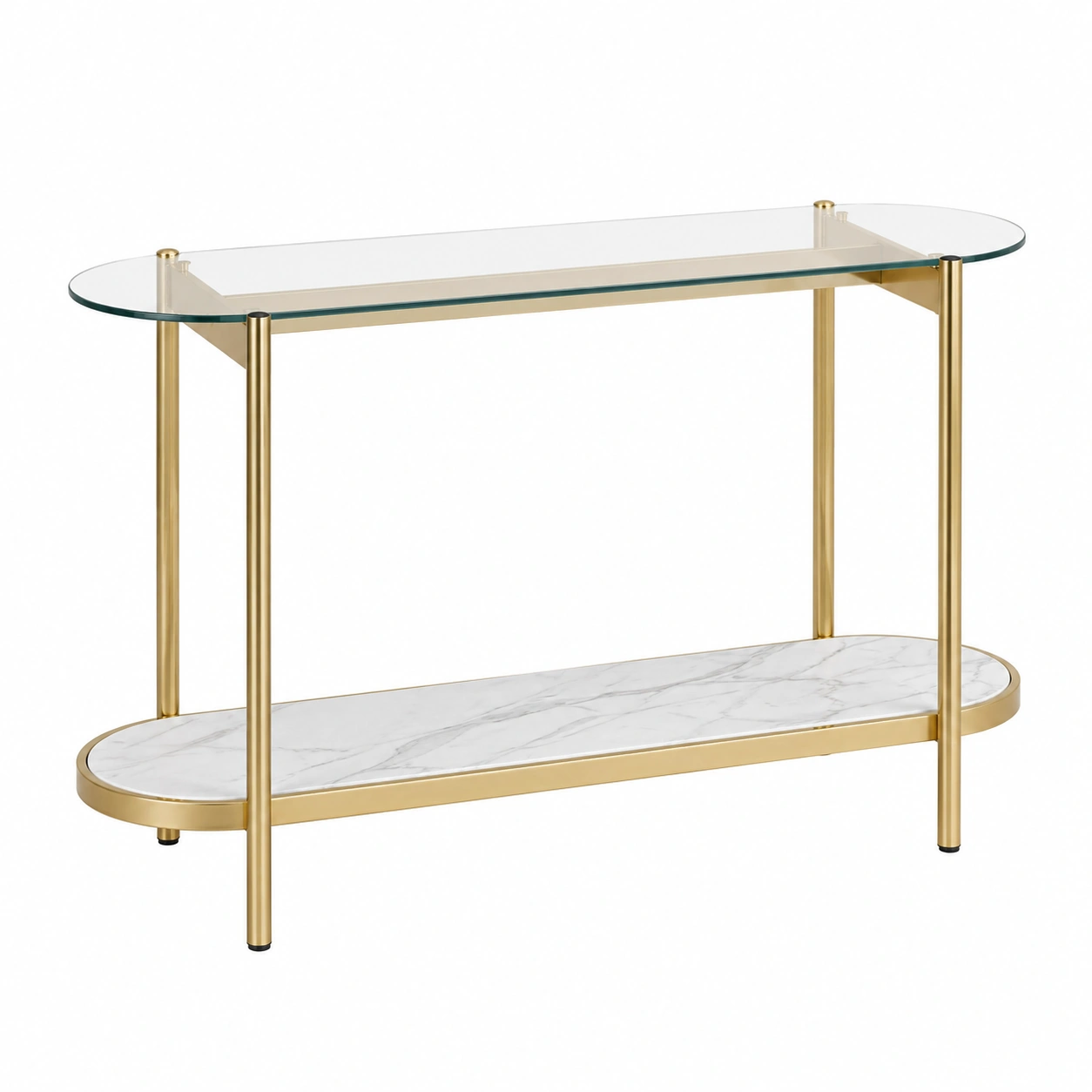 Consola Moderna de Cristal y Marmol Blanco con Estructura Dorada-SelviaFurniture