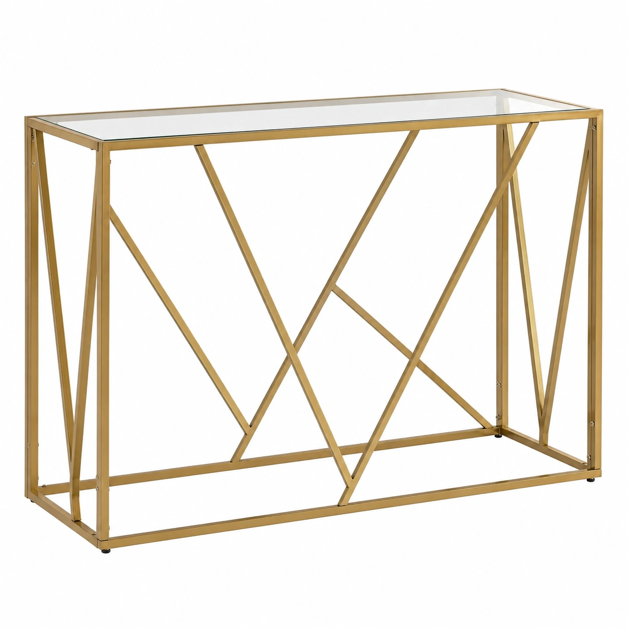 Consola Moderna Geometrica de Metal y Cristal Dorado-SelviaFurniture