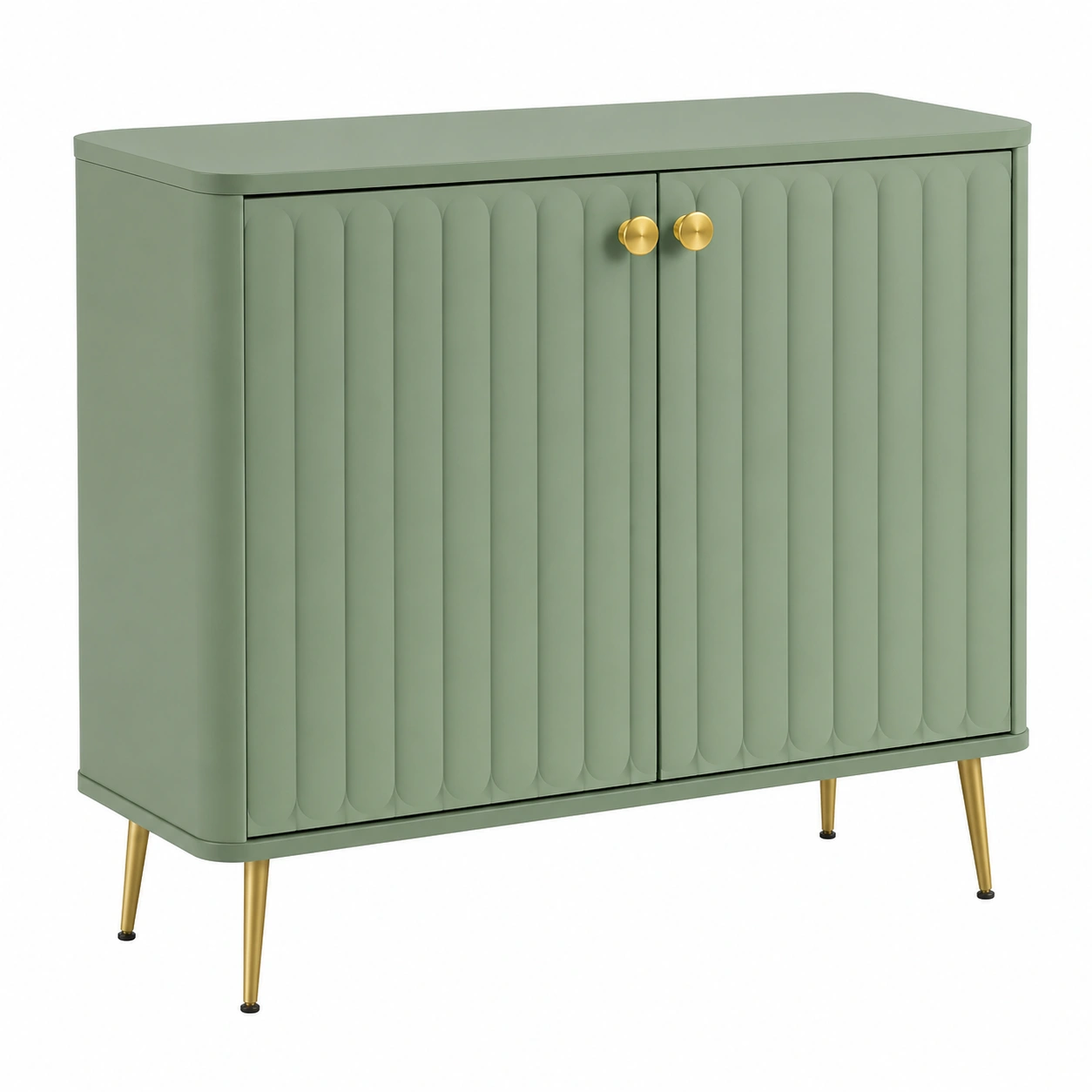 Aparador Moderno Verde Salvia con Puertas Texturizadas y Patas Doradas-SelviaFurniture
