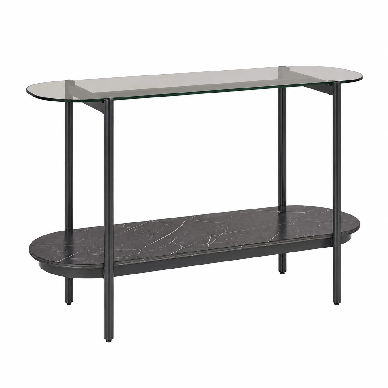 Mesa Consola Moderna con Cristal Ahumado y Estante Marmol Negro-SelviaFurniture