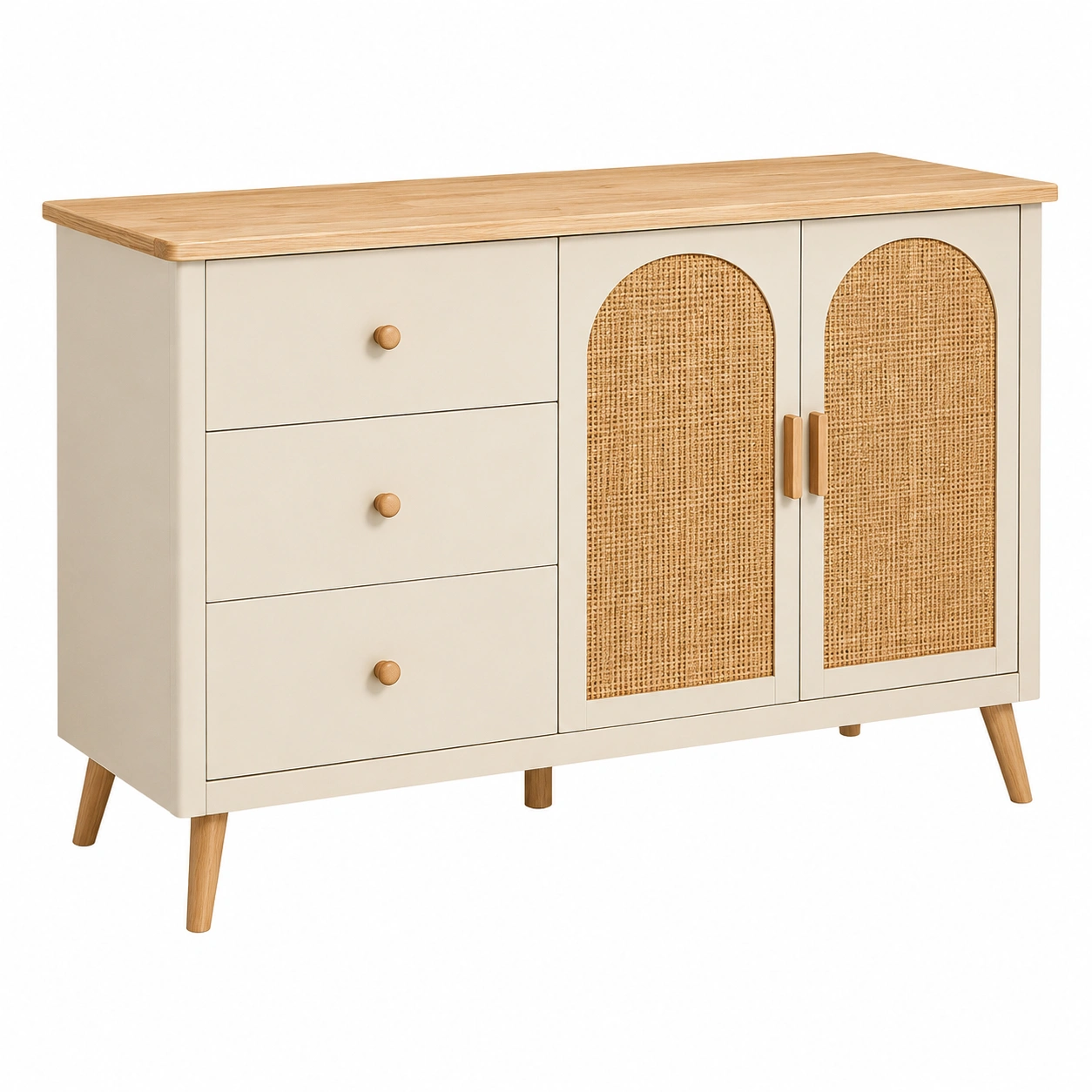 Aparador de almacenamiento con puertas de rejilla y cajones estilo nordico-SelviaFurniture