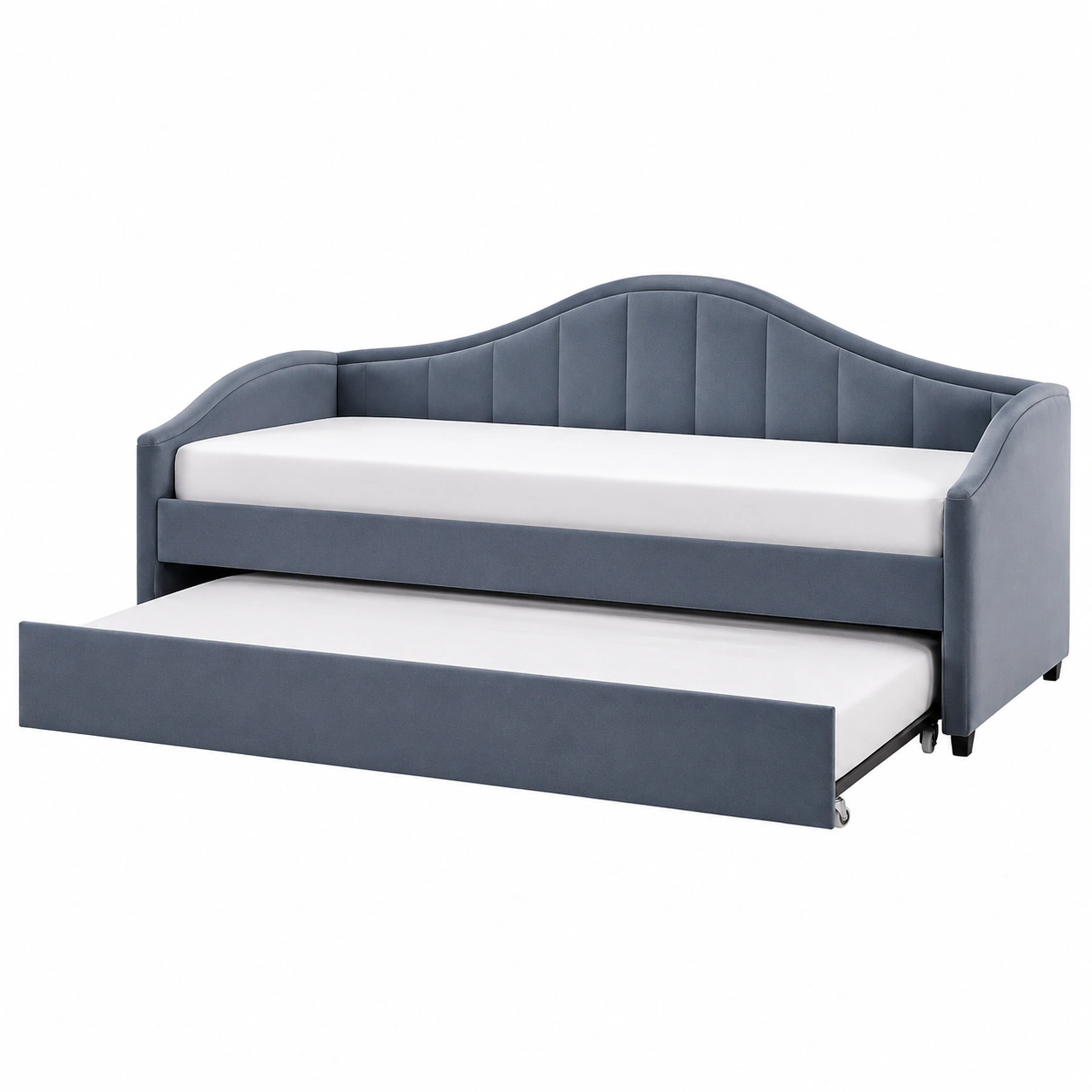 Sofa Cama Individual con Cama Nido Tapizado Gris Azul Moderno-SelviaFurniture