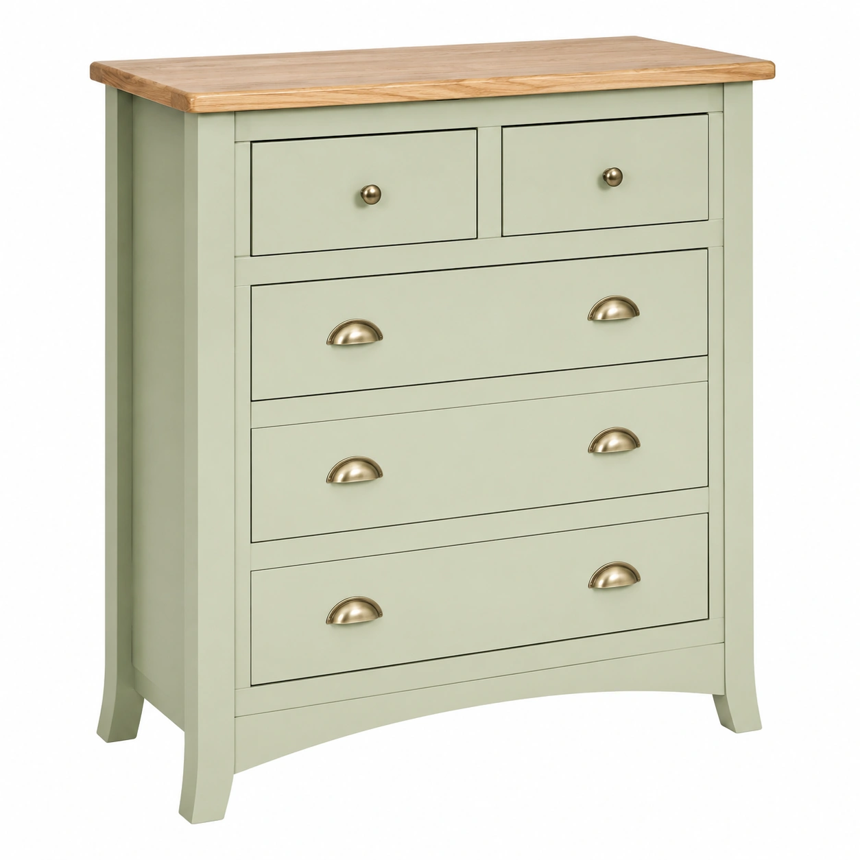 Comoda de Madera de 5 Cajones Verde Claro con Encimera Natural-SelviaFurniture