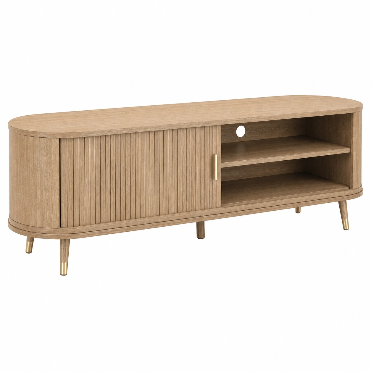Mueble TV Nordic Roble Curvo con Puerta Corredera-SelviaFurniture
