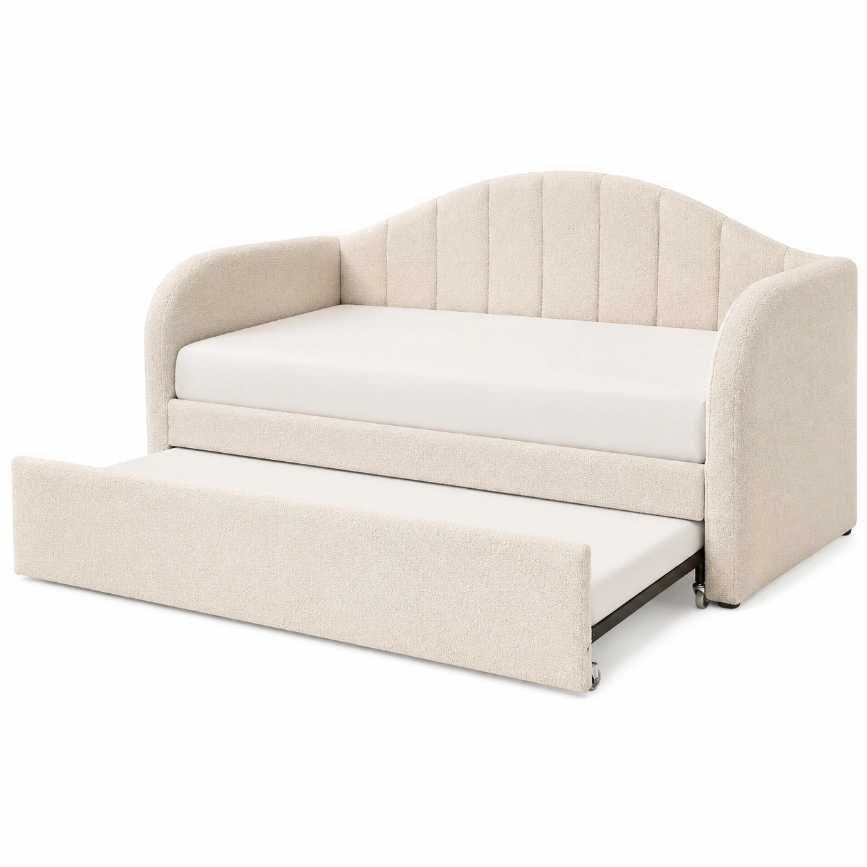 Sofa Cama Tapizado Boucle Beige con Cama Nido Extraible Moderna-SelviaFurniture