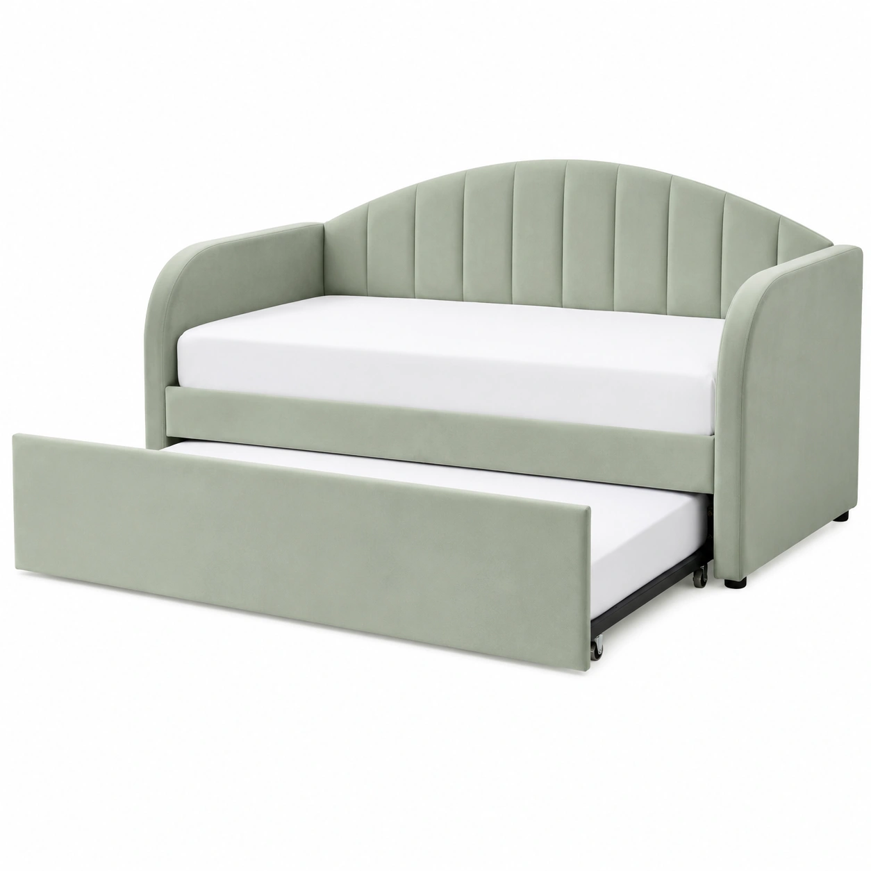 Sofa cama tapizado con cama nido moderna verde salvia para dormitorio juvenil-SelviaFurniture
