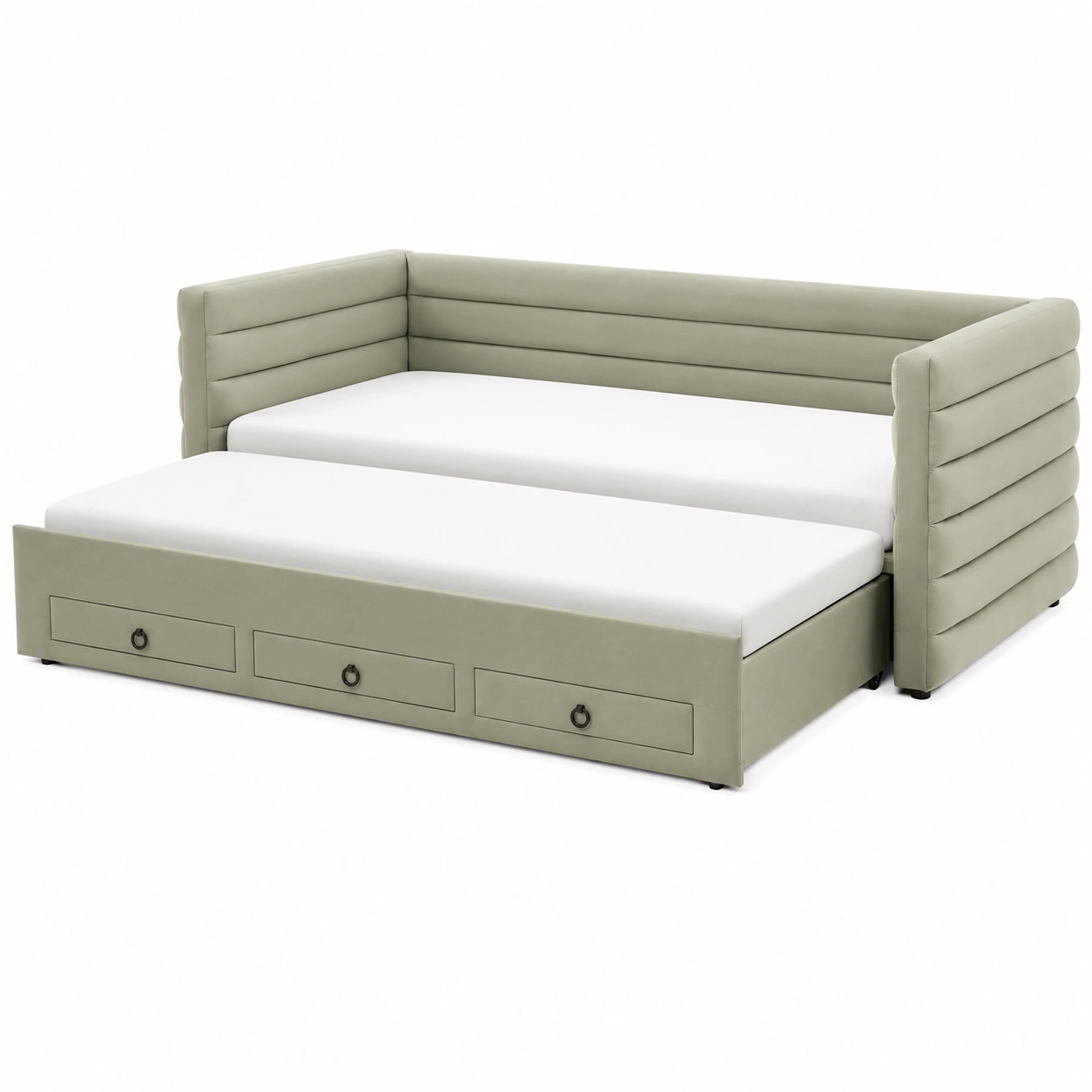 Cama Nido Moderna Tapizada con Cajones Integrados y Cama Extraible-SelviaFurniture