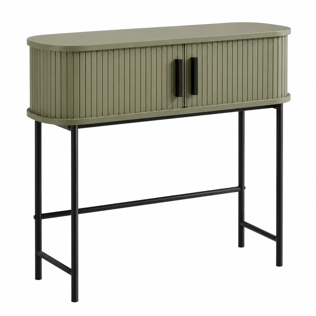Consola Moderna Verde Salvia con Puertas Ranuradas y Base Metalica-SelviaFurniture