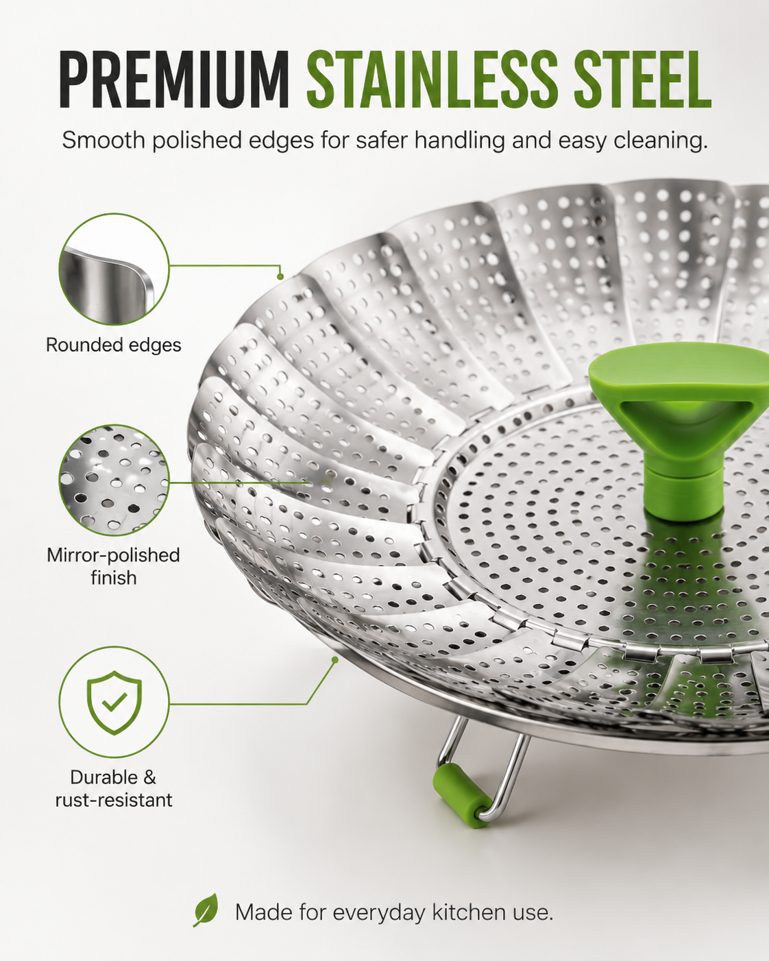Last Day Sale — Up to 70% OFF | Expandable Stainless Steel Steamer Basket | Foldable Pot Insert