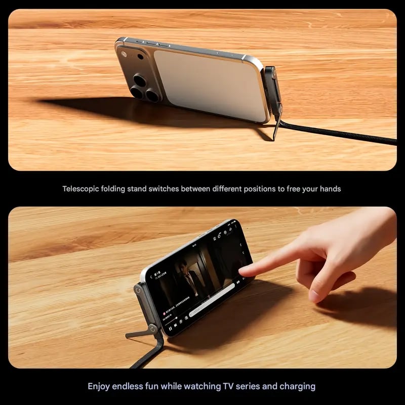 📱240W Braided Fast Charge Cable With Built-in Phone Stand